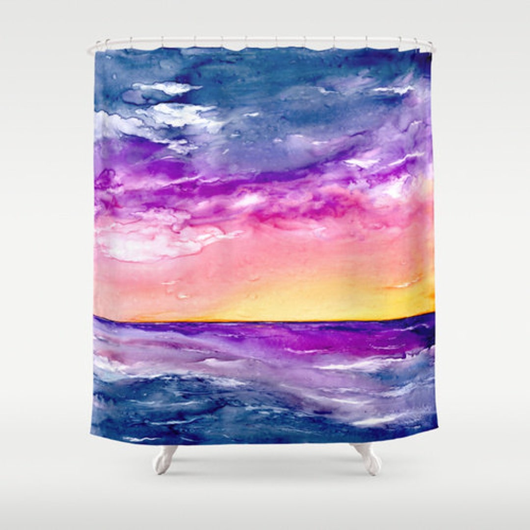 Ocean Sunset Shower Curtain Seascape Painting Artistic Etsy