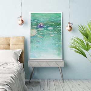 Lotus Garden Watercolour Painting - Lotus Floral Zen Art Print - Archival Canvas or Paper Reproduction
