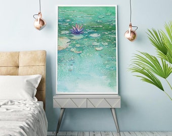 Lotus Garden Watercolour Painting - Lotus Floral Zen Art Print - Archival Canvas or Paper Reproduction