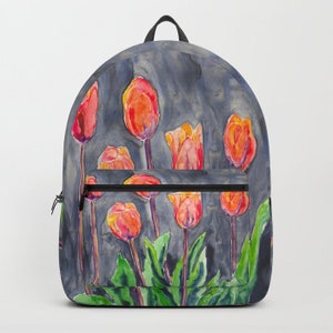 Sac à dos fleuri tulipes - Cartable - Accessoire de mode de vie de voyage ou de rentrée scolaire