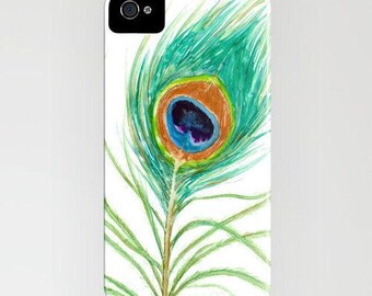 Pfau Handyhülle - Feder Aquarell Gemälde - Designer iPhone Samsung Hülle