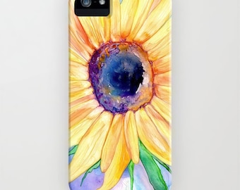 Floral Phone Case - Sunflower Watercolor Painting - Designer iPhone or Samsung Case