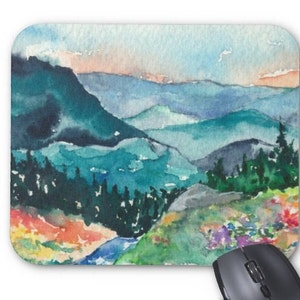 Mousepad - Valley of Dreams Landscape Watercolor Painting - Reproduction Art for Home or Office