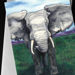 Biglietto d'auguri con elefante - Acquerello di fauna selvatica africana - Nota o biglietto d'auguri