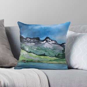 Mountain Painting Pillow Cover - Vibrant Watercolor Throw Pillow