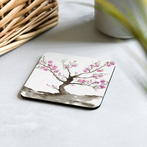 Modern Coasters - Sakura Tree Floral Art - Coffee Table Drink Coaster Set