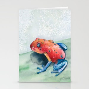 Tarjeta de arte de rana azul de Jean - Acuarela de vida silvestre - Nota o tarjeta de felicitación