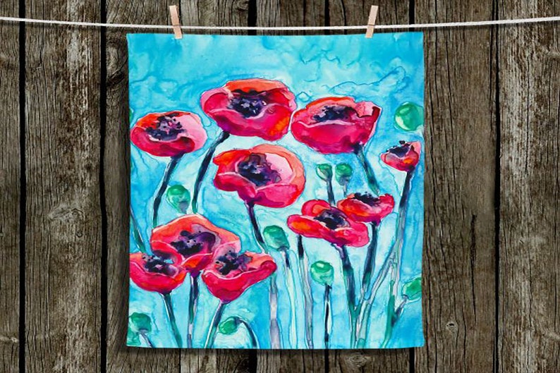 Cloth Napkins Poppies Painting Artistic Fabric Napkins Fine Dining Textiles Home Decor image 6