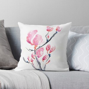 Decorative Pillow Cover - Japanese Magnolia - Floral Throw Pillow Cushion - Fine Art Home Decor