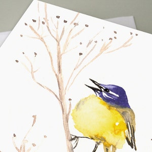 Yellow Wagtail Art Card - Wildlife Bird Sumi-e Painting - Note or Greeting Card