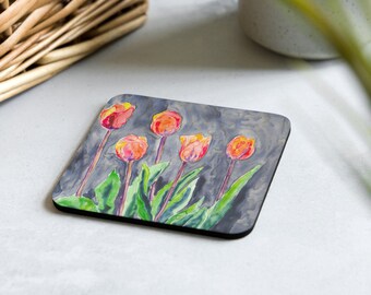 Modern Coasters - Tulips Floral Art - Coffee Table Drink Coaster Set