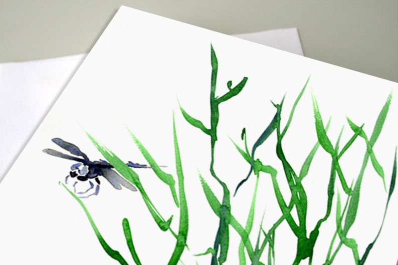 Dragonfly Art Card Nature Bug Insect Sumi-e Painting Note or Greeting Card image 2