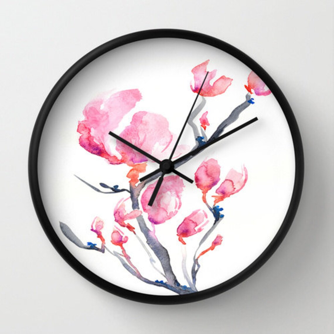 Floral Magnolia Wall Clock Kitchen Clock Modern Decor Wall Etsy