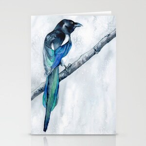 Magpie Art Card - Bird Watercolour Painting - Note or Greeting Card