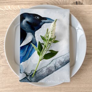 Cloth Napkins - Magpie Painting - Artistic Fabric Napkins - Fine Dining Textiles Home Decor