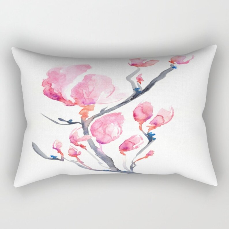 Decorative Pillow Cover Japanese Magnolia Floral Throw Etsy