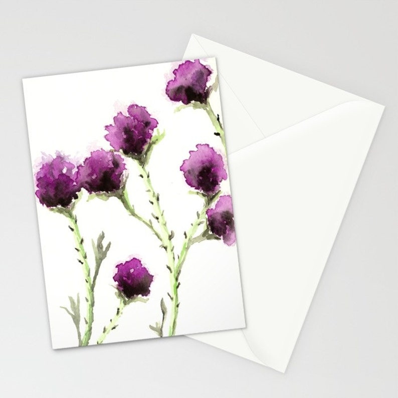 Greeting Card Mauve Milk Thistle Floral Sumi-e image 2