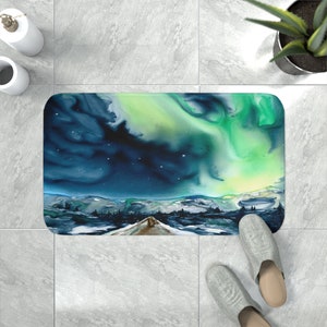 Aurora Borealis Bath Mat - Landscape Bathroom Mats - Bath Decor - Bathroom Rugs - Home Decor