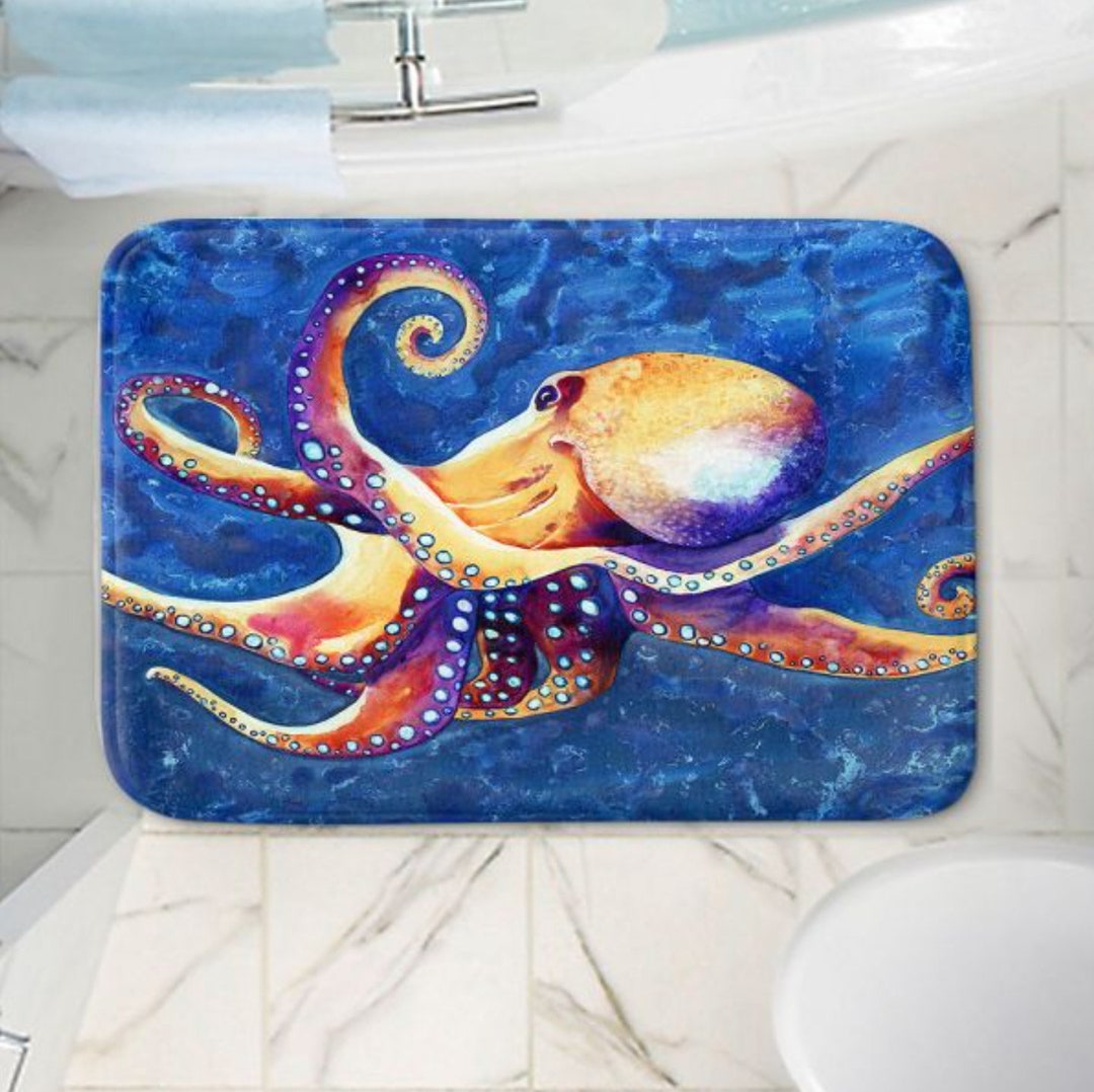 Octopus Bath Mat - Ocean Life Bathroom Mats - Wildlife Bath Decor ...