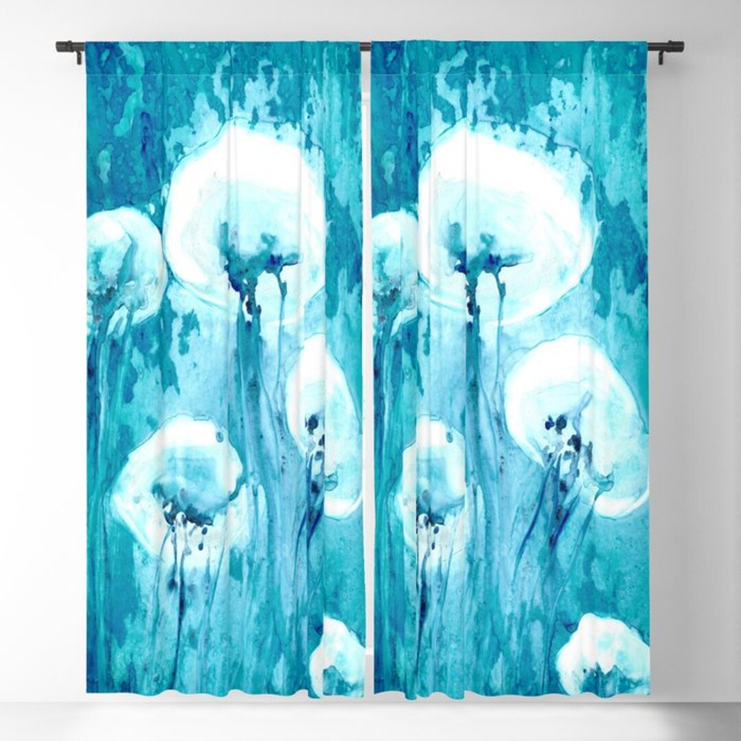 Window Curtains Jellyfish Sea Life Home Decor Black Etsy