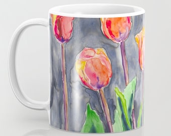 Artistic Tulips Floral Coffee Mug - Kitchen Decor Mug Drinkware