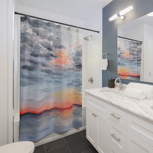 Sunset Ocean Shower Curtain - Seascape Painting - Artistic Bathroom - Modern Vibrant Bathroom Decor