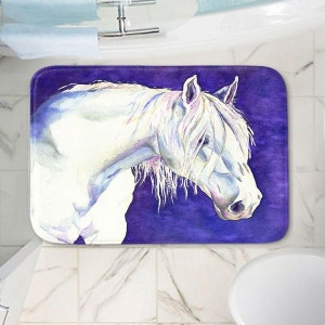White Horse Bath Mat - Equine Nature Bathroom Mats - Bath Decor - Bathroom Rugs - Home Decor