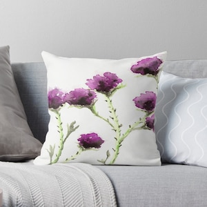Decorative Pillow Cover - Milk Thistle Floral Throw Pillow Cushion - Fine Art Home Decor