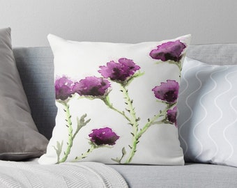 Decorative Pillow Cover - Milk Thistle Floral Throw Pillow Cushion - Fine Art Home Decor