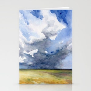 Tarjeta artística "Cabeza en las nubes" - Pintura de acuarela de paisaje - Nota o tarjeta de felicitación