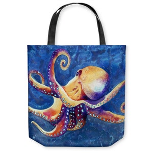 Octopus Ocean Wildlife Tote Bag - Watercolor Painting - Shopping Bag