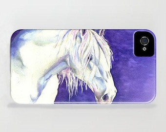 Equine Phone Case - White Horse Watercolor Painting - Designer iPhone Samsung Case