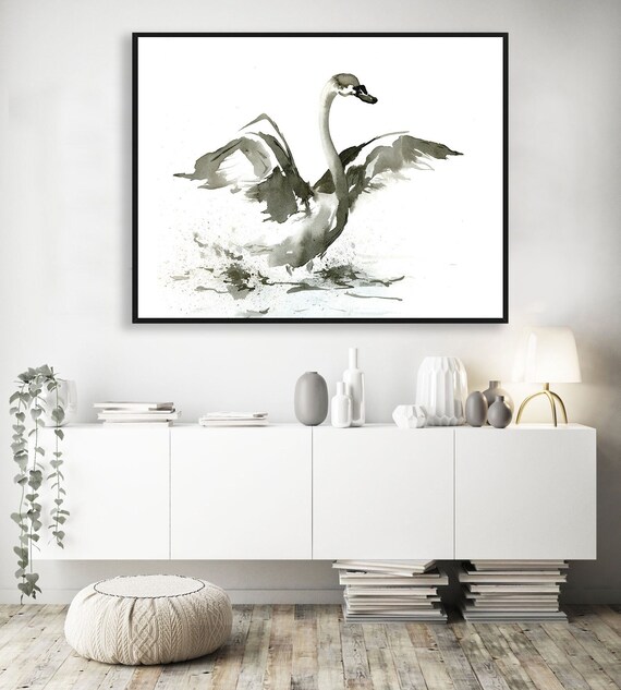 Sumi-e Print Archival Cygnet Mimimalist Art Vogel Etsy oder Gemälde - Schweiz Art Leinwand Papier Reproduktion Schwan