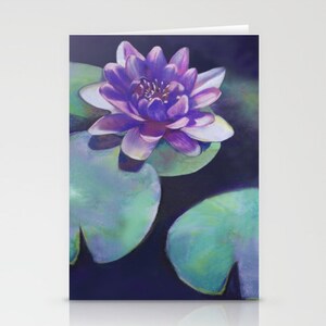 Tarjeta artística de nenúfares - Pintura floral en acuarela - Nota o tarjeta de felicitación