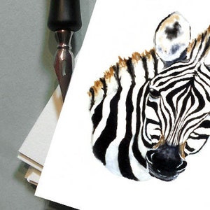 Biglietto d'auguri con zebra - Acquerello di fauna selvatica africana - Nota o biglietto d'auguri