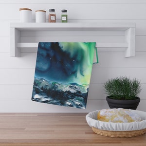 Aurora Borealis Cotton Tea Towels -  Landscape Art - Flour Sack Towels - Home Decor Textiles
