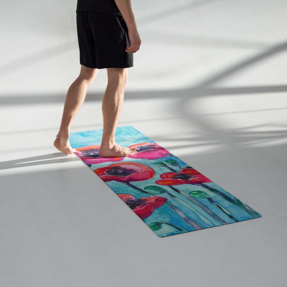 Yoga Mat Poppy Sky Floral sales Watercolor Painting - Exercise Mat