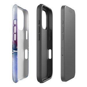 three different views of a phone case, including a clear case, a black case, and a gray case.