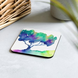 Modern Coasters - Bright Hue Tree Tile Art - Coffee Table Drink Tile Ceramic Coaster Set