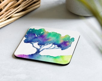 Modern Coasters - Bright Hue Tree Tile Art - Coffee Table Drink Tile Ceramic Coaster Set
