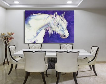 Equine Art Print - White Horse Watercolor Painting  - Archival Canvas or Paper Reproduction