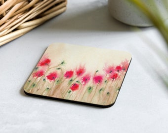 Modern Coasters - Poppies Floral Art - Coffee Table Drink Coaster Set