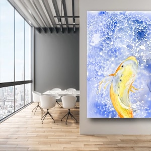 Watercolor Painting - Golden Koi - Prosperity - Japanese Carp Art Print - Archival Canvas or Paper Reproduction