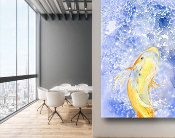 Watercolor Painting - Golden Koi - Prosperity - Japanese Carp Art Print - Archival Canvas or Paper Reproduction