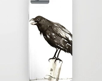 Raven's Call Phone Case - Black Bird Ink Painting - Designer iPhone Samsung Case