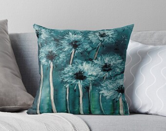 Floral Dandelion Pillow Cover - Vibrant Watercolor Art