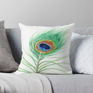 Decorative Pillow Cover - Peacock Feather - Throw Pillow Cushion - Fine Art Home Decor