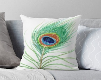 Decorative Pillow Cover - Peacock Feather - Throw Pillow Cushion - Fine Art Home Decor