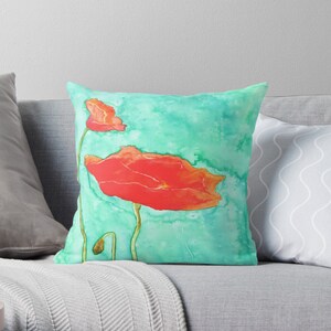 Decorative Poppy Floral Pillow Cover - Throw Pillow Cushion - Fine Art Home Decor