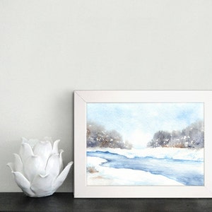 Watercolor Painting - Winter Frozen Creek Landscape Print - Featured in Etsy Finds - Art Print - Archival Canvas or Paper Reproduction